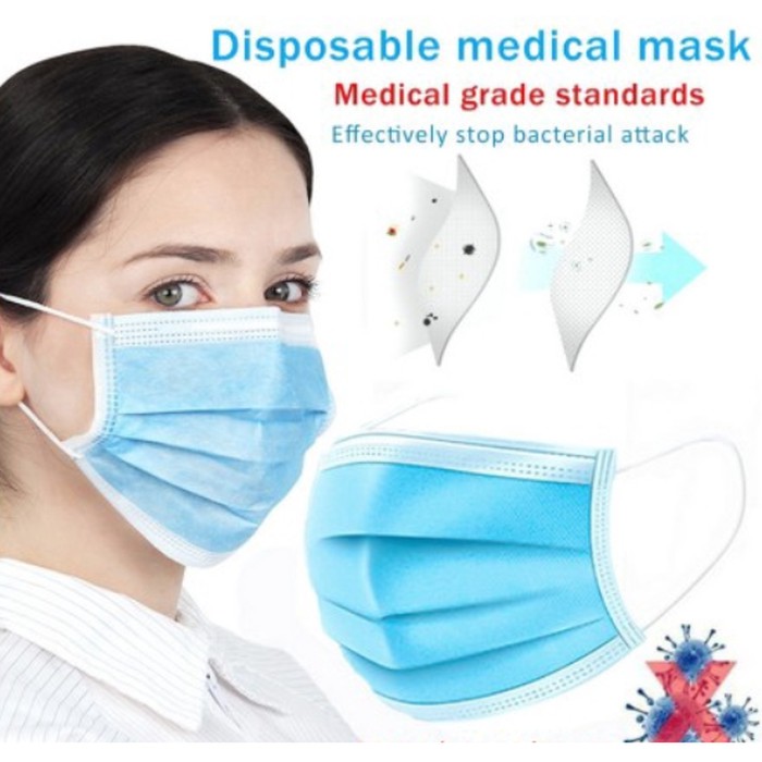 Masker BEDAH Medis 3 Ply Masker Kesehatan Earloop ANTI BAKTERI VIRUS Isi 50pcs/box