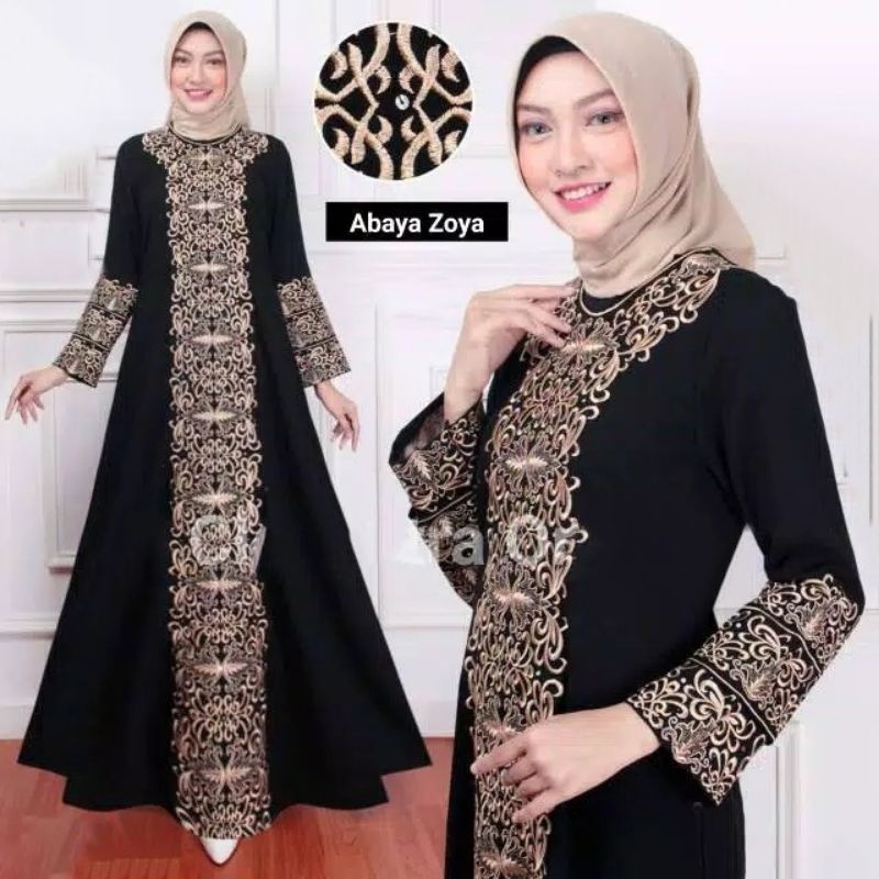 Abaya Basic Hitam Syari Turki Gamis Terbaru Gamis bordir Zoya