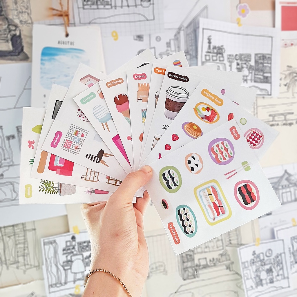 

[Artopia] PIPE RICI Daily Sticker Stuff / Stiker Ilustrasi Bujo Jurnal Bullet Journaling Kopi Kamar Makanan Teh Tea Food Coffee