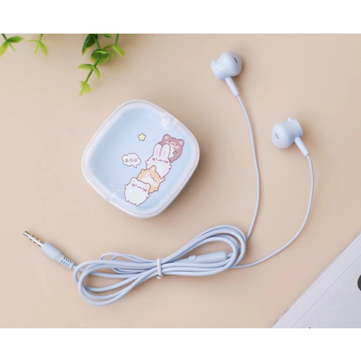 [XY-45] Set Headset Earphone Motif HAMSTER Imut / Wadah Earphone Transparan Kotak Kartun Hamster