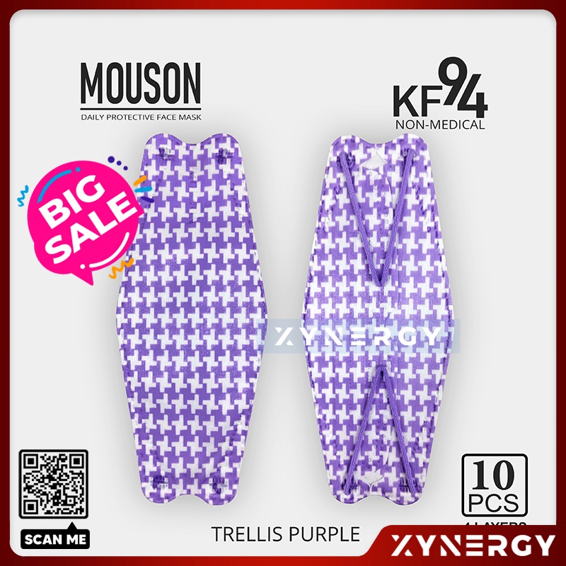 Masker Mouson KF94 Motif Purple Trellis 4 ply isi 10 Masker Non Medis Sekali Pakai