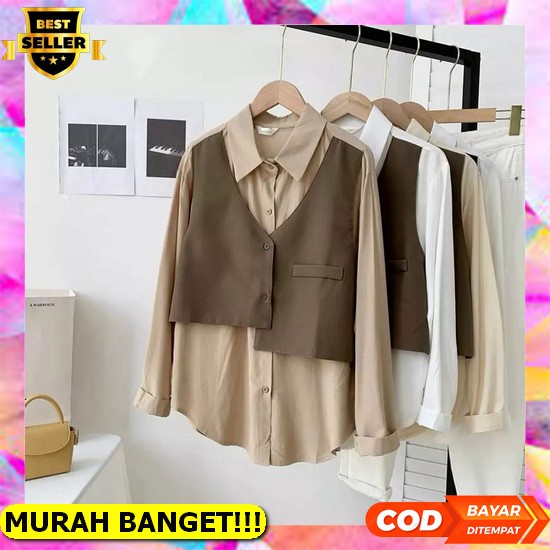 Neeuma Midela Kemeja Blouse Lengan Panjang Wanita Polos Warna Kekinian Korean Style Casual Kantor Im