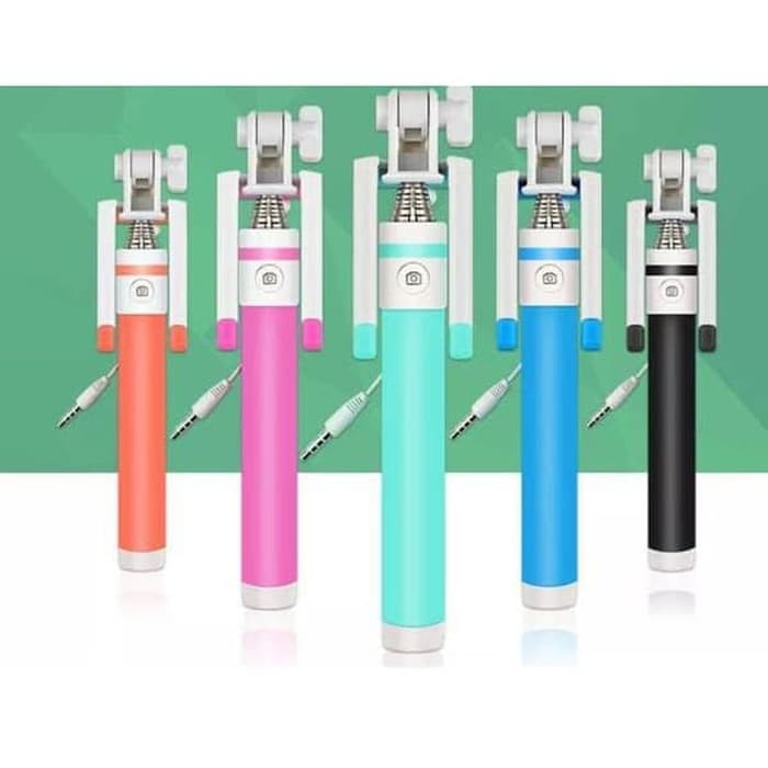 Tongsis Macaron Selfie Stick Lipat Makaron Holder U Tongkat Narsis Kabel With Holder U NON BLUETOOTH