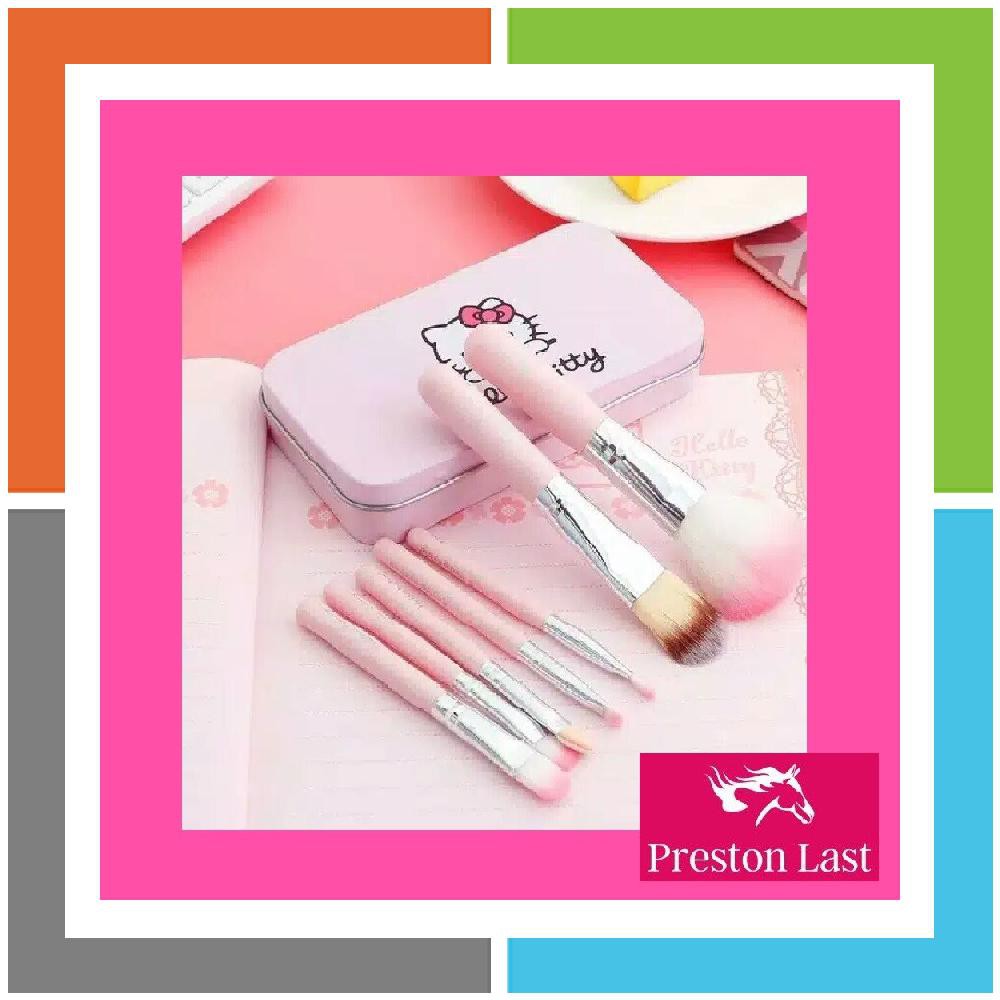 Kuas Makeup Make up Tabung Kaleng Pink Mini Brush Kit 7 in 1 Set Hello Kitty Black Doraemon KKW7