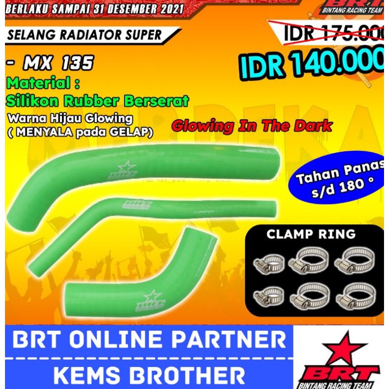 SELANG RADIATOR BRT HIJAU MENYALA NMAX AEROX VARIO 150 PCX 150 SONIC RAIDER MX VIXION R15 GLOW IN THE DARK