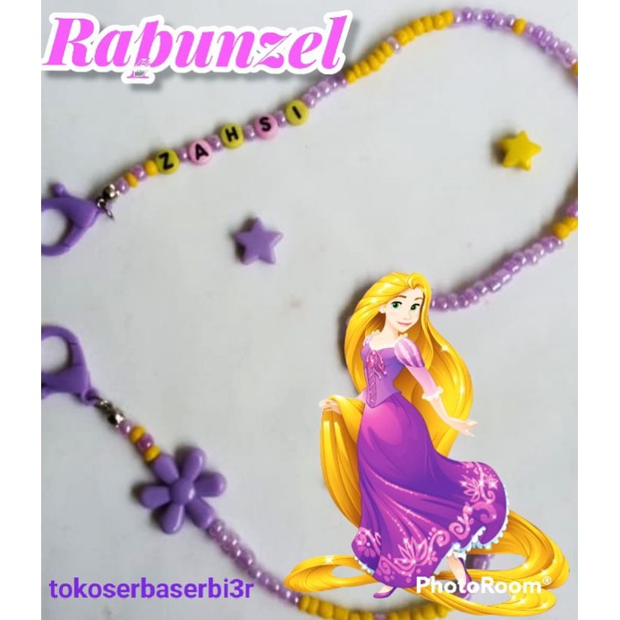 Kalung masker anak perempuan Rapunzel / Strap masker anak perempuan  (bisa request nama)