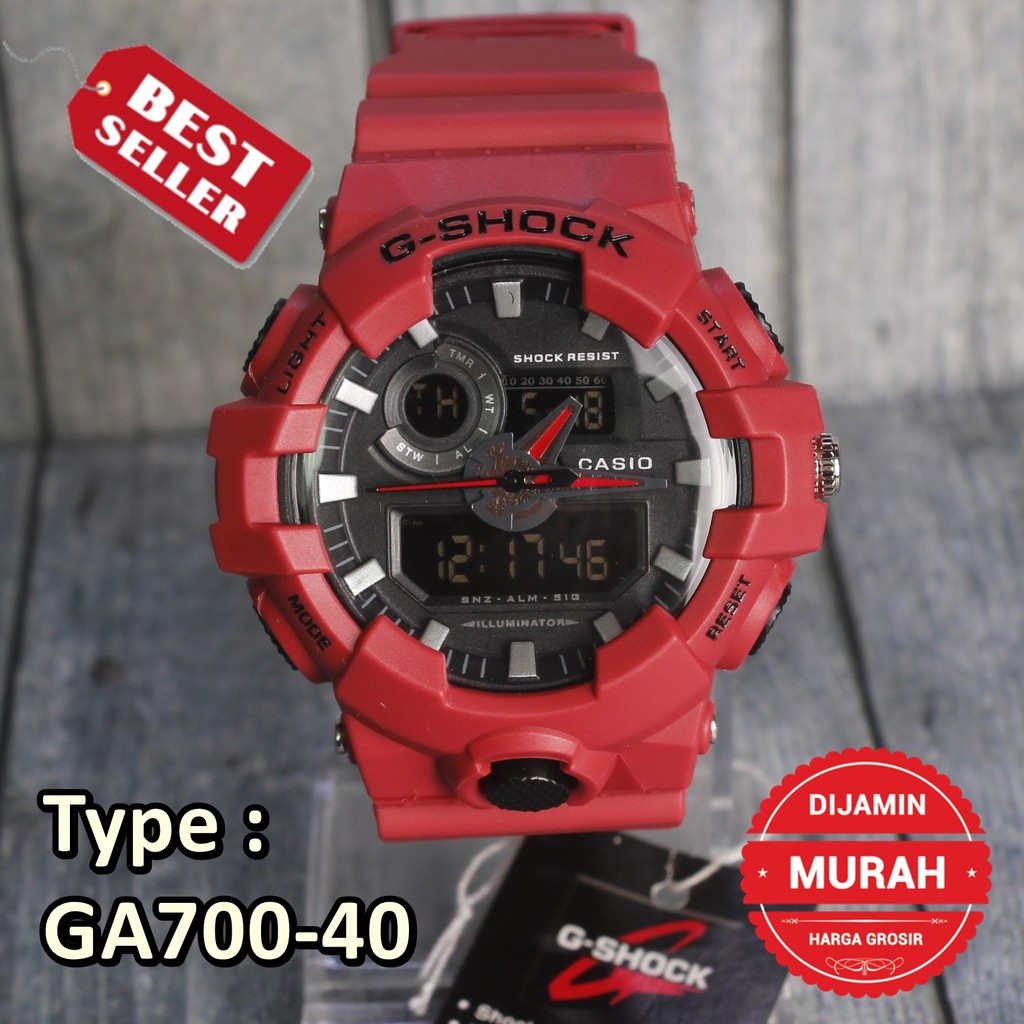 Jam tangan Casio G-Shock GA700 Merah digital pria & anak anak termurah