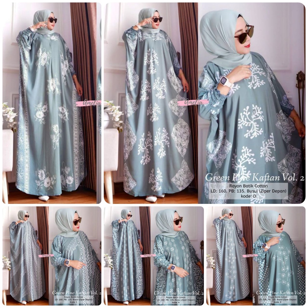 Metasha Kaftan Size Jumbo XXXXL Motif Cap Encim Warna Soft Busui Resleting Rayon Tebal / Kaftan Wanita Gamis Rayon