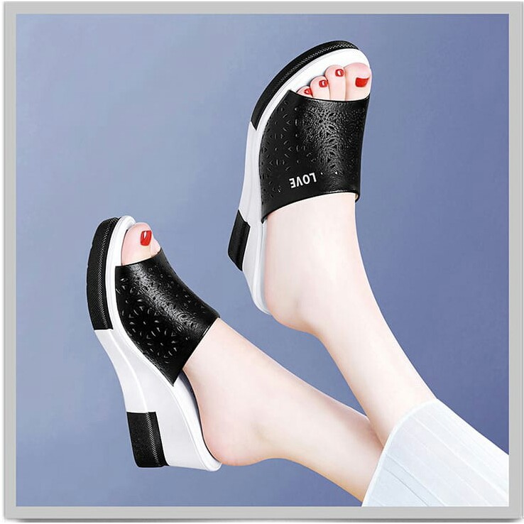 Sepatu Wedges Wanita hitam kerja Kantor formal platform Trendy us74 wedges