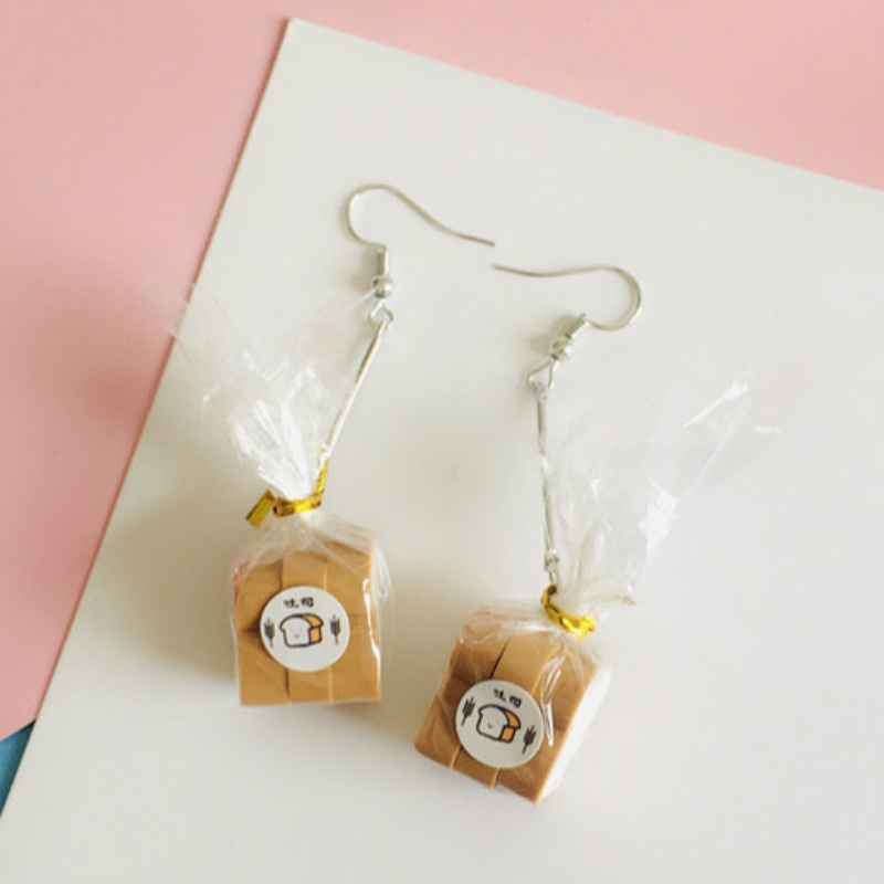 LVN- Creative Handmade Mini Simulation Toast Bread Drop Earrings Ear Clip Women Fashion Jewelry