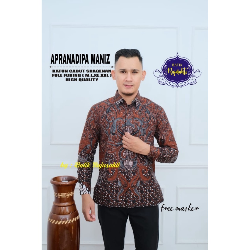 APRANADIPA MANIZ COKLAT Kemeja Batik Pria Premum Full Furing Bahan Katun Halus Primisima Asli Batik solo