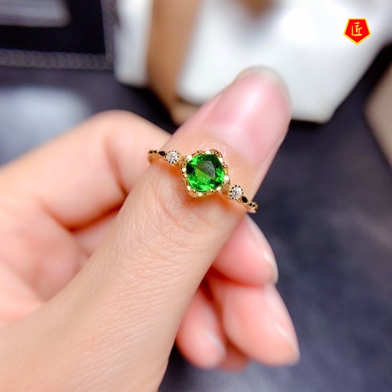 [Ready Stock]Elegant Personality 18K Gold Natural Diopside Ring