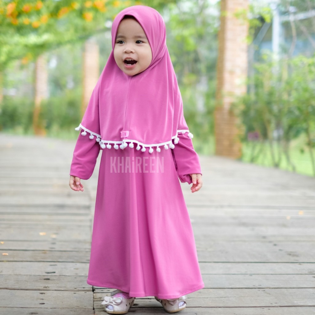 Gamis Bayi Newborn Khaireen / Gamis Bayi Perempuan Pompom Cantik / Gamis Anak Perempuan