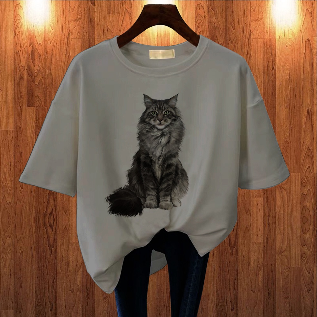 CALVIERO SHOP - BAJU KAOS WANITA DEWASA PRINT CATS 3D CASUAL