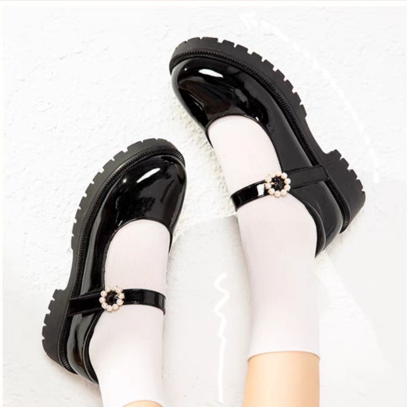 Sepatu Docmart Wanita Hitam Gesper Hak Datar Kasual Import Premium DF 566 Sepatu Flat Loafers Kulit Cewek Kekinian Fashion Korean Style 8045