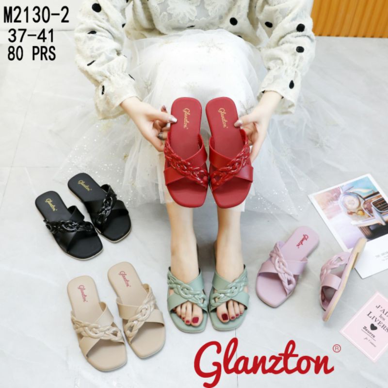 NEW Glanzton 2130 Sandal Wanita Jelly Flat Selop Silang Import