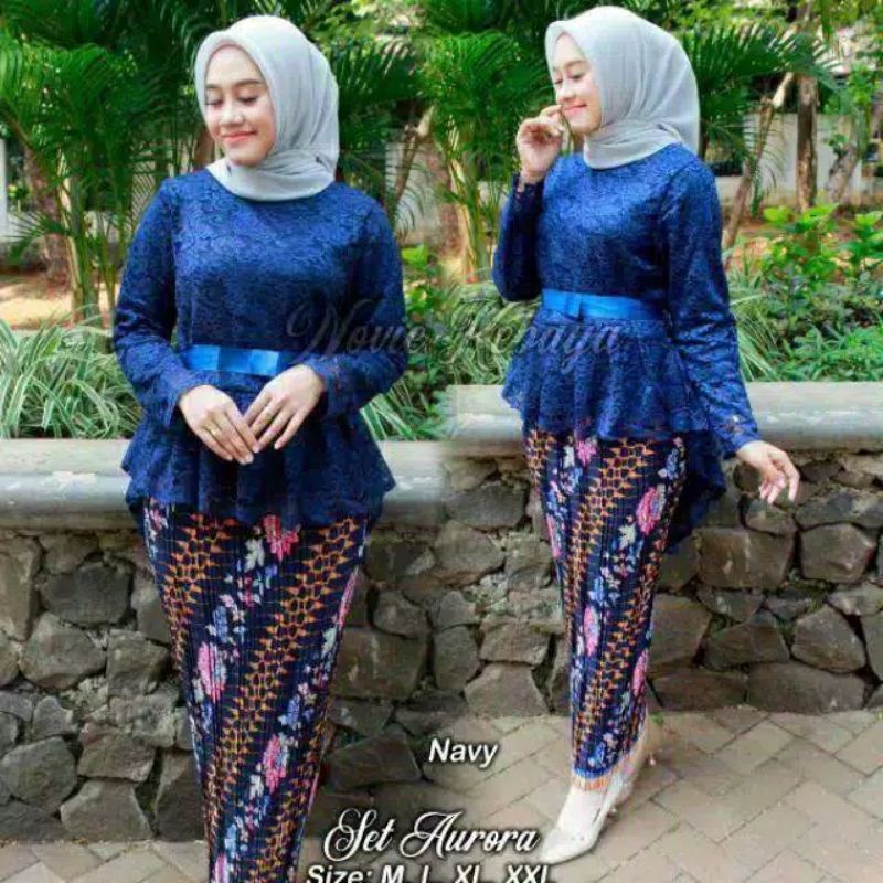 Kebaya Brukat Penguin Setelan Kebaya Brukat Aurora Mix Rok Plisket