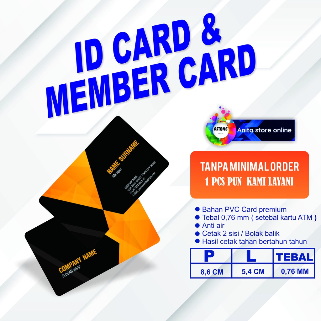 

ASTONE [TEBAL 0.76mm] Cetak ID Card PVC Premium Kartu Member /Kartu anggota Dll Tanpa Minimal Order