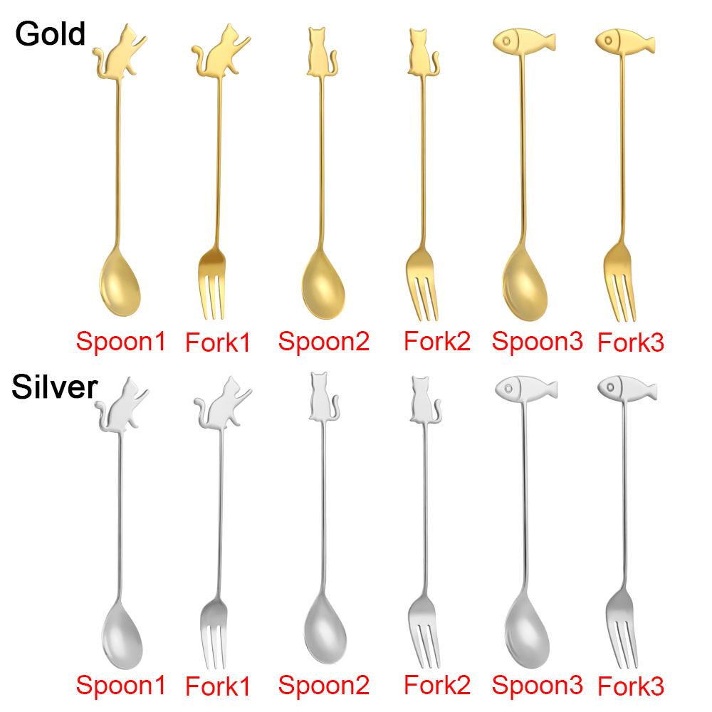 Solighter 1pcs Sendok Pengaduk Kopi Aksesoris Dapur Rumah Kreatif Stainless Steel Garpu Buah