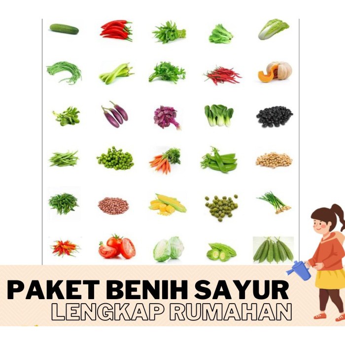 Paket berkebun 10 jenis benih bunga buah sayur + bonus polibag, npk