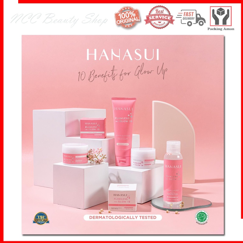 * NCC * Hanasui Flawless Glow 10 Series Skin Care Day Night Cream Krim Essence Cleanser