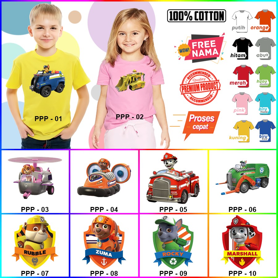 Kaos Ulang Tahun Paw Patrol ULTAH COUPLE ANAK DAN DEWASA