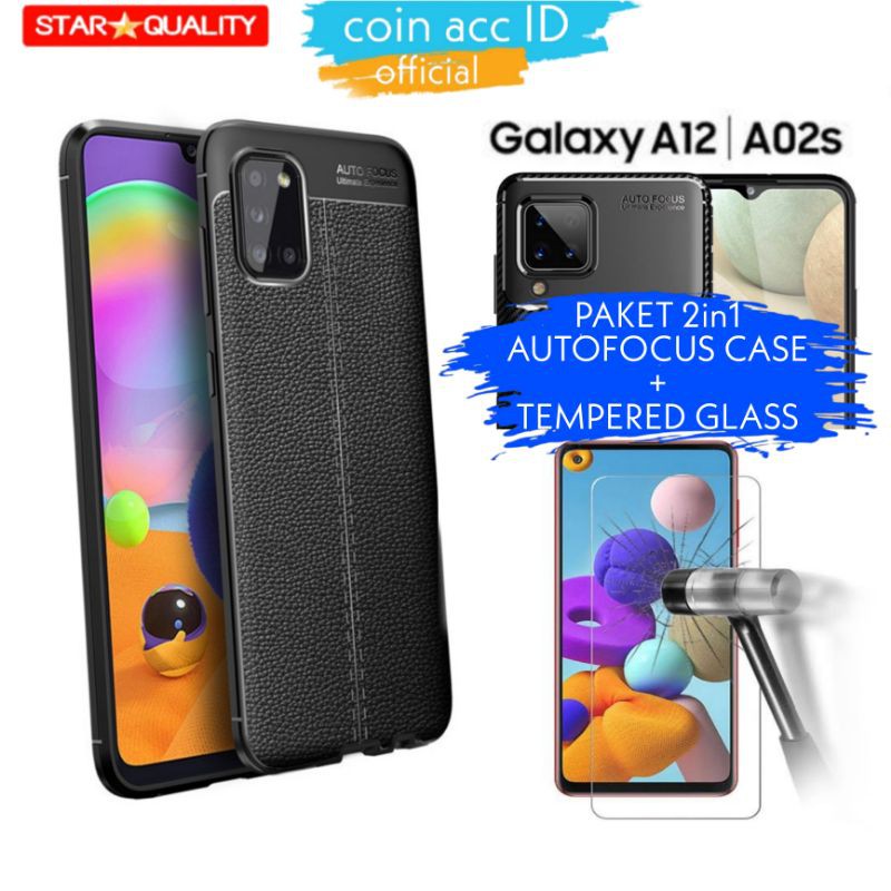 [paket hemat 2in1] SAMSUNG A02s / A12 - AUTO FOCUS CASE (CASING) + TEMPERED GLASS 9H (ANTI GORES)