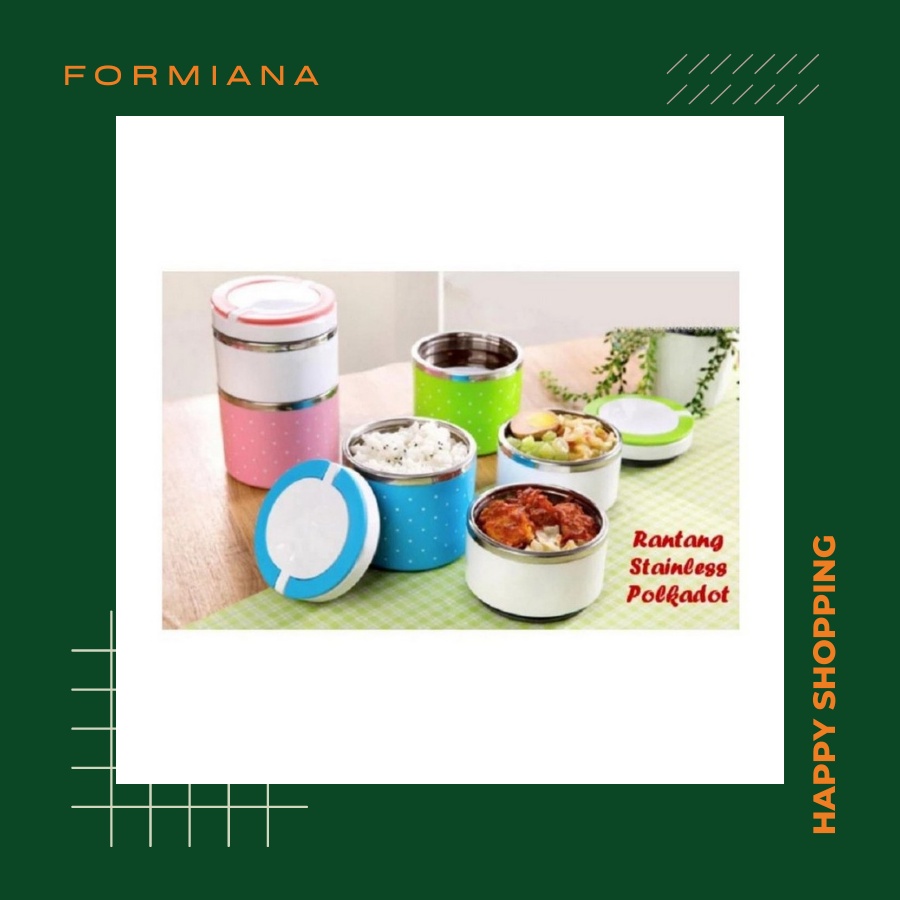 FM - Lunch Box Rantang susun 2 polkadot stainless steel / lunch box susun 2 motif murah / rantang makan mini - random colour/