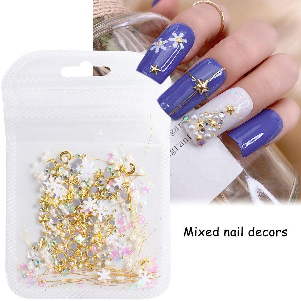 Preva Mixed Nail Rhinestones Manicure Parts Giwang Lucu Desain Mutiara