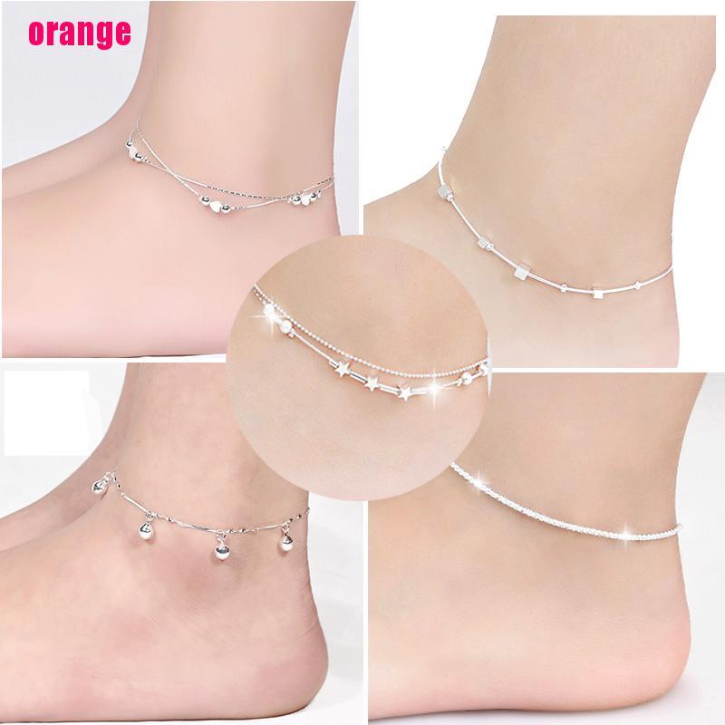 (Happy) Gelang Kaki Rantai Lapis Silver 925 Aksen Hati Untuk Wanita