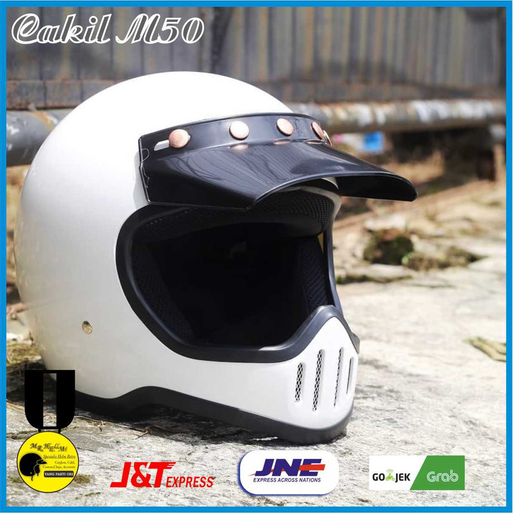HELM RETRO CAKIL M50 WHITE PREMIUM QUALITY ( MR. HELM )