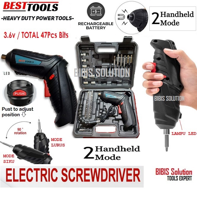 Mesin Bor Baterai Cas Usb Cordless Screwdriver Mini Bor Batrei Multifungsi Set 47pcs Plus Box Toolki