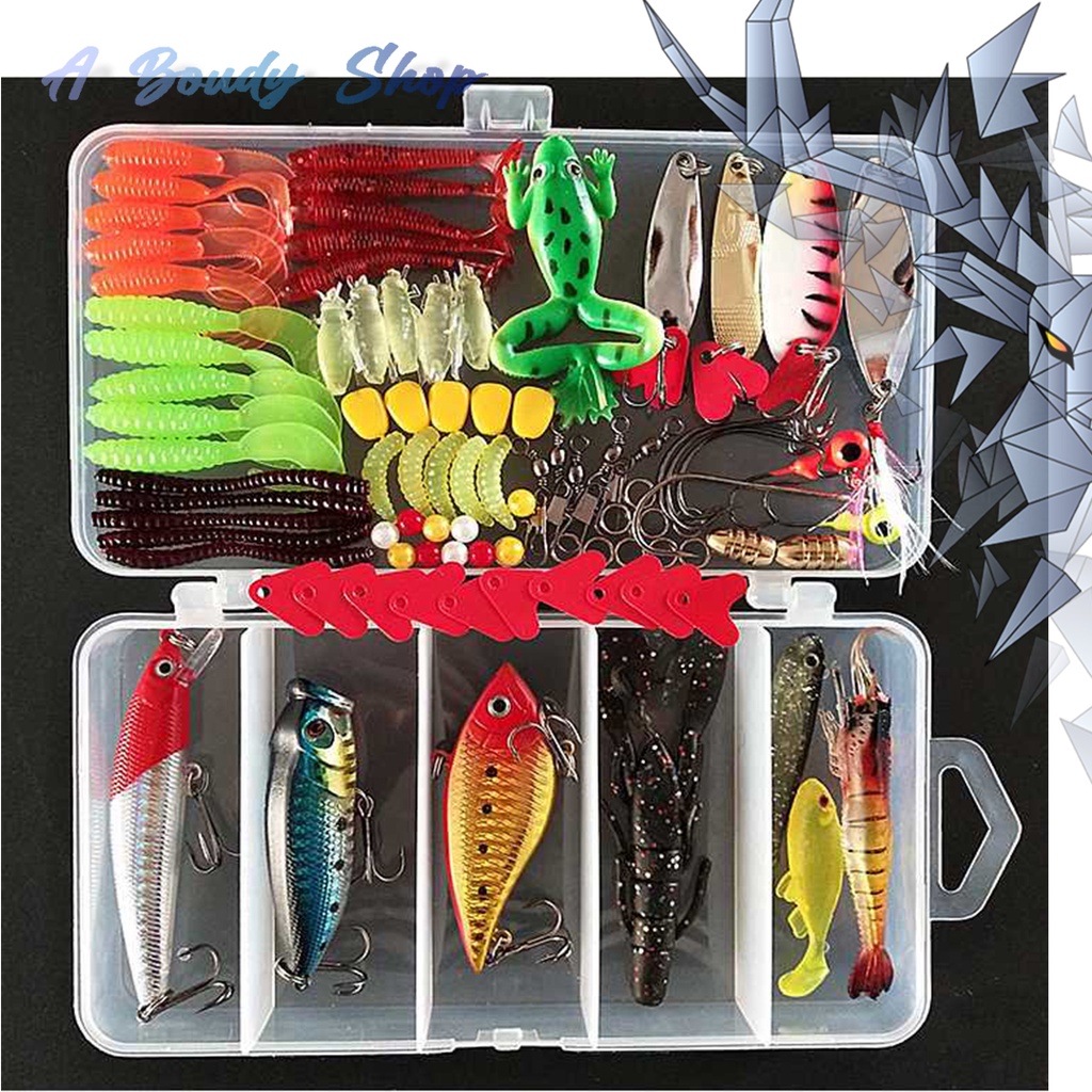 Umpan Pancing Tiruan Ikan Set Fishing Bait Kit 91PCS Silicone Katak udang Komplit Semua Jenis Ikan