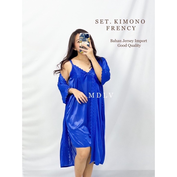 MDLV ~ Baju TIdur Set Kimono Frency 2in1 dress + Outer Baju Tidur Dewasa Fashion Import