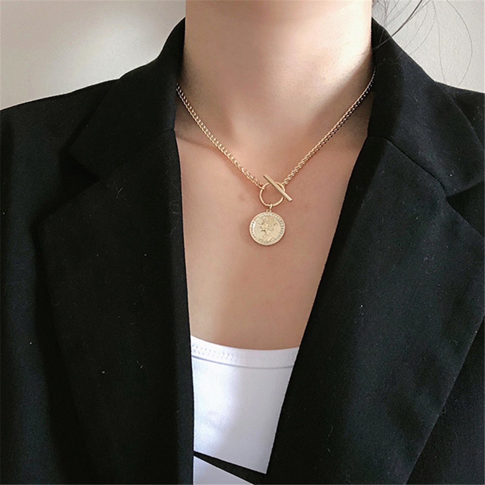 【COD Tangding】Korea Fashion Style Design Sense Coin Pendant Necklace Women Fashion Jeweller Gift