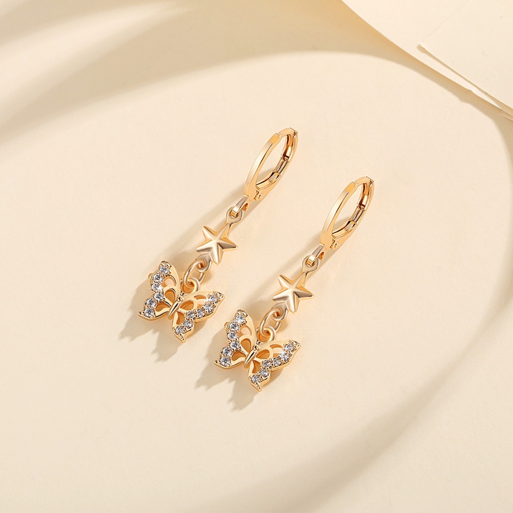 Y510 [COD✔]Anting Kupu-Kupu Titanium Anting Emas Gaya Korea Untuk Wanita Fashion