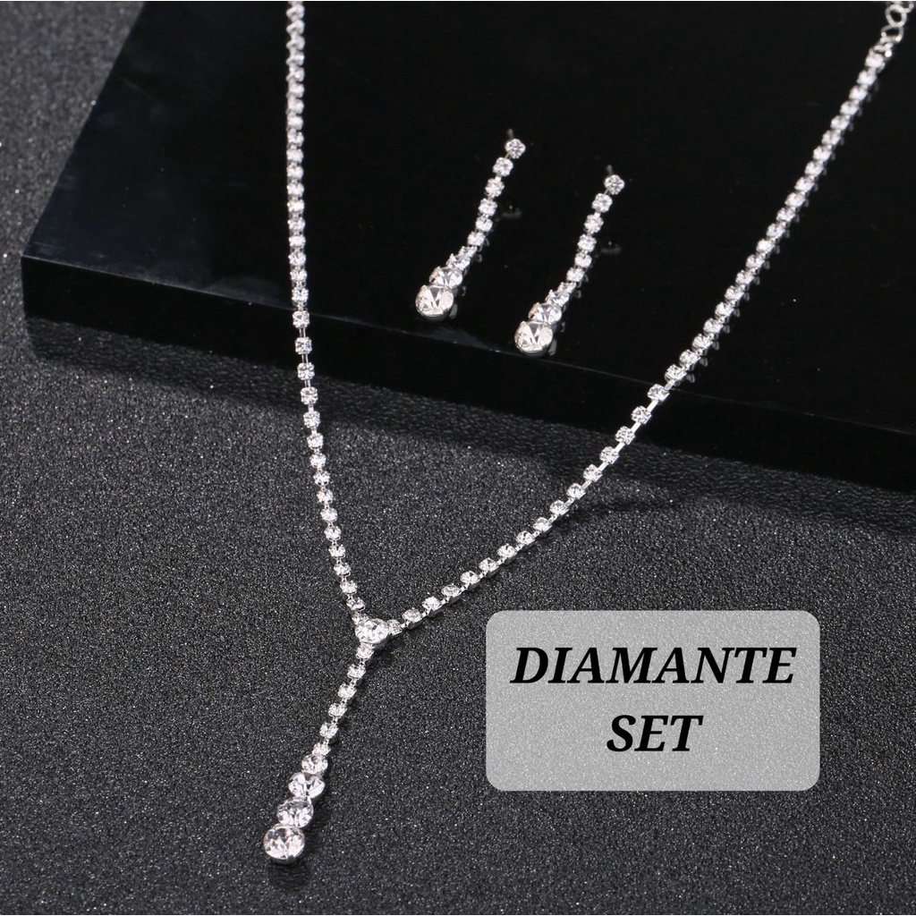 DIAMANTE SET PERHIASAN PESTA PENGANTIN KALUNG ANTING  WANITA KOREA IMPOR XUPING DIAMOND FASHION