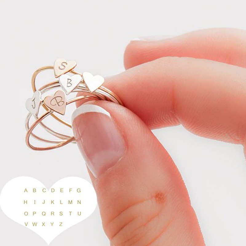 Cincin Wanita Adjustable Desain Hati Tulisan Huruf N-Z