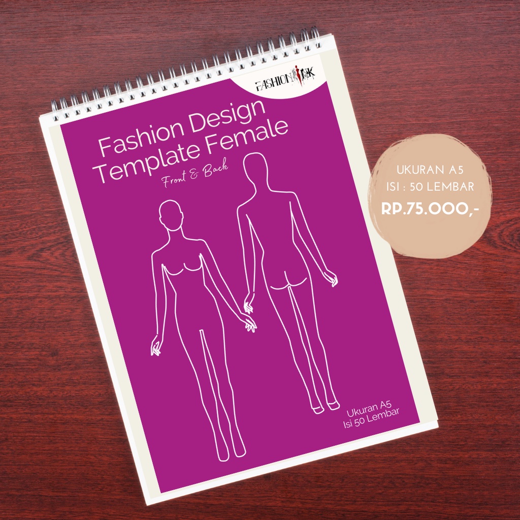 

Buku template figur wanita pose depan belakang untuk menggambar busana fashion design,buku gambar baju isi 50 lembar ukuran kertas A5.