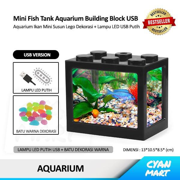 Aquarium Ikan Mini Fish Tank Block Building Akuarium Susun Lego Led - USB VERSION