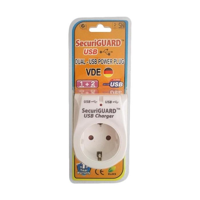 Colokan Listrik Securiguard VDE dan Dual USB Charger Steker Listrik