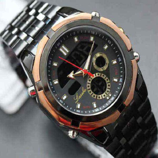 Jam Tangan Pria Dual Time Lasebo LSB-965 Hitam List Rose Gold. Barang Original