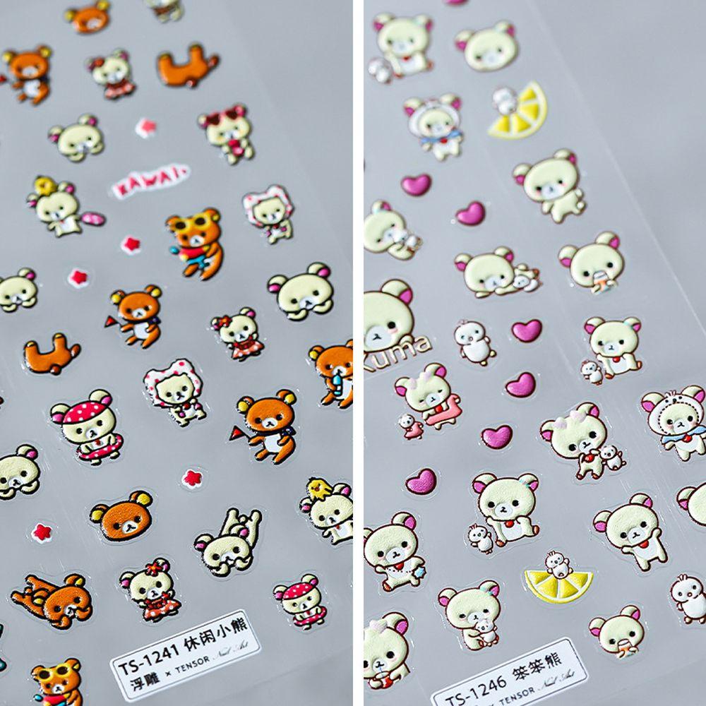 Mxbeauty Kartun Stiker Kuku Lucu 3D Relief Anjing Winnie Bear Self Adhesive DIY Dekorasi Nail Art