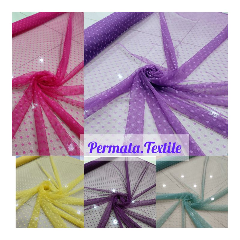 Kain Tile polkadot / soft tule / tile dotti/ harga perstengah meter