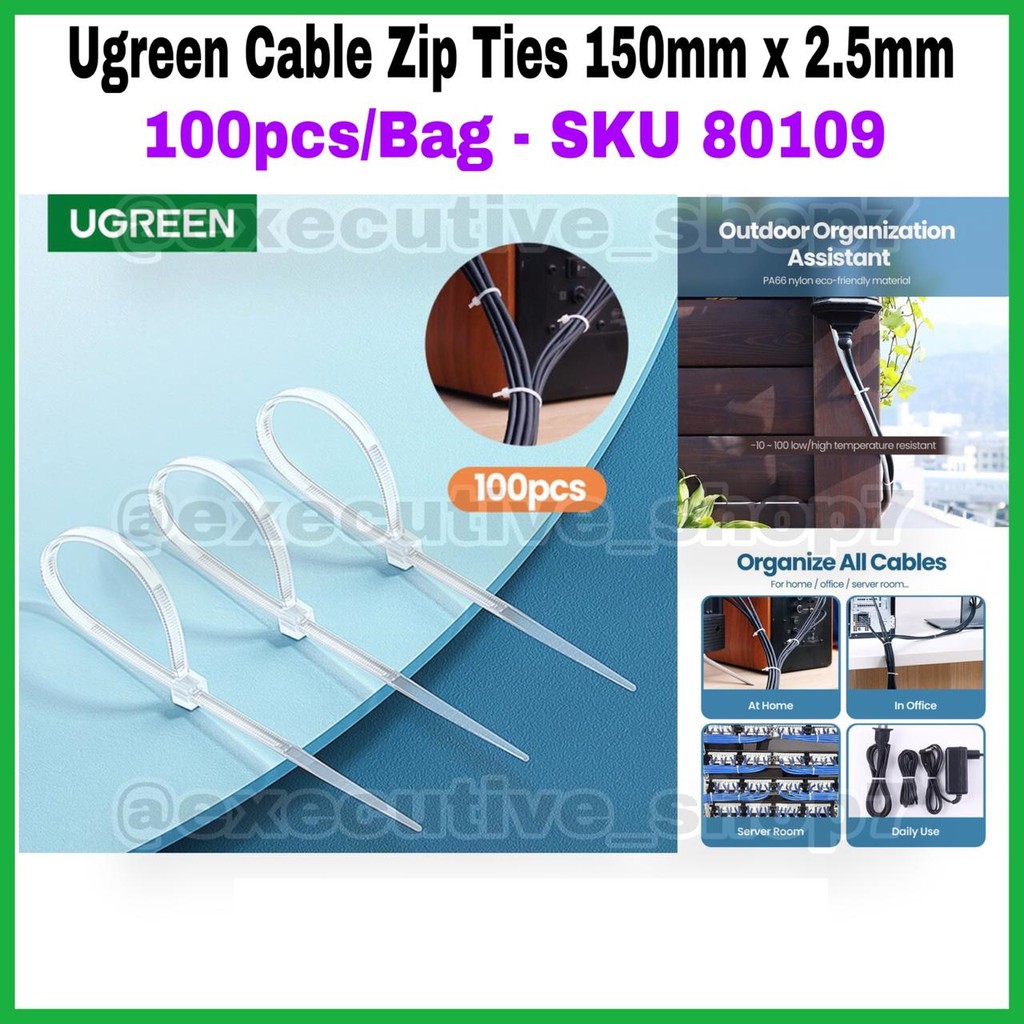 Ugreen Cable Zip Ties 150mm x 2.5mm - 100pcs/bag SKU : 80109