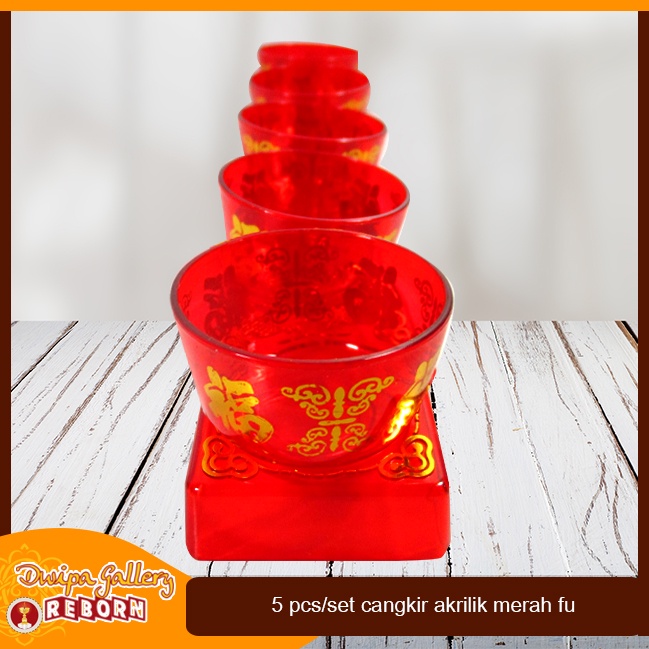 Cangkir Puja Persembahan Altar Sembahyang Akrilik 5 pcs/set Merah FU