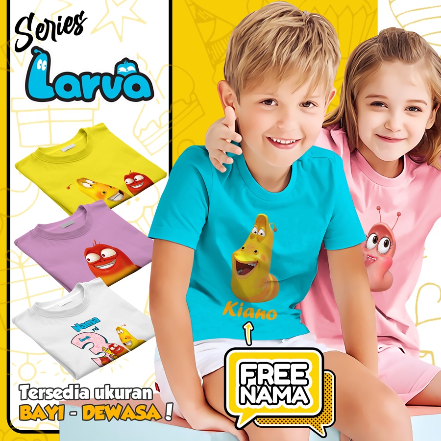 Baju Kaos ANAK DAN DEWASA LARVA COUPLE (FREE NAMA)