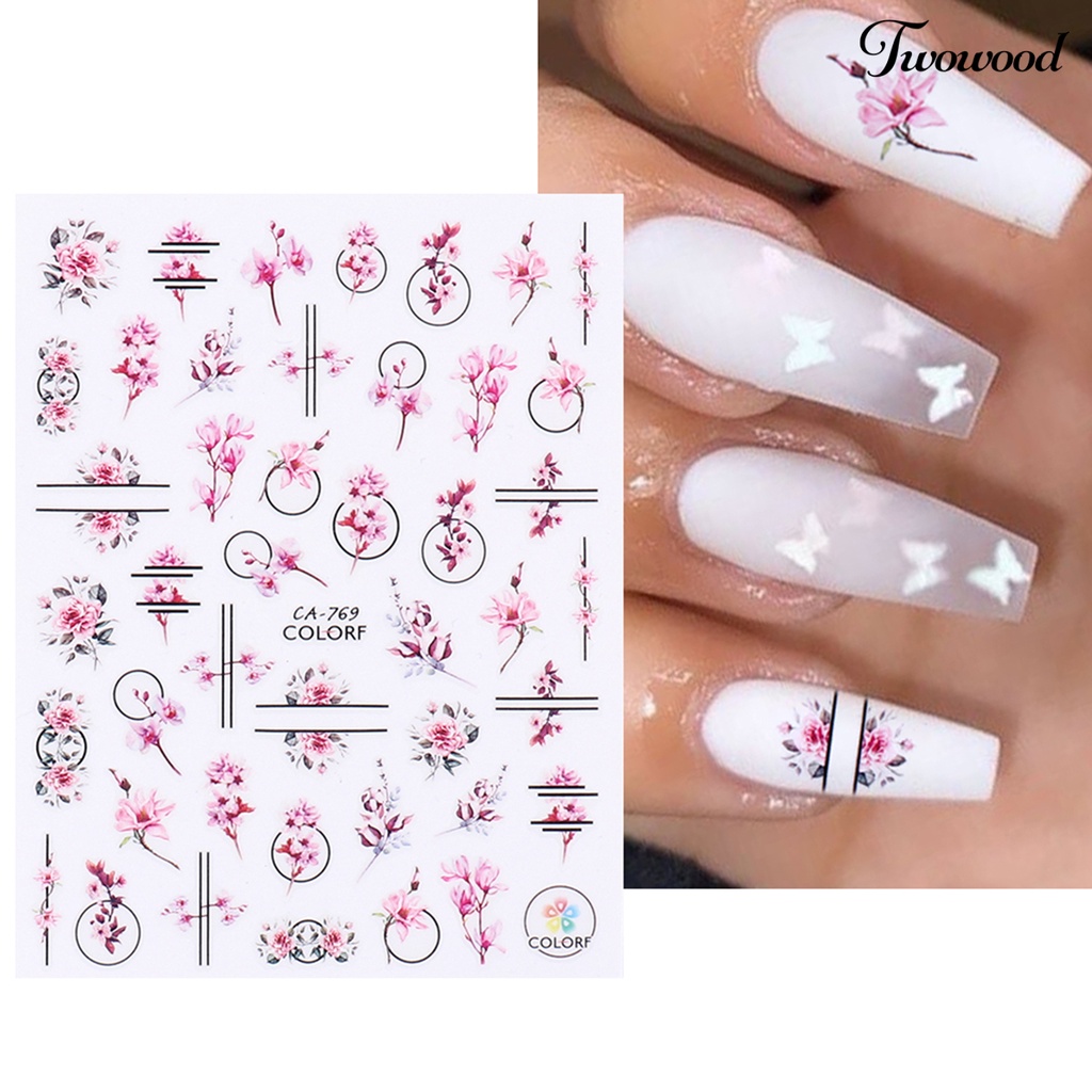 Stiker Kuku Motif Print Bunga Untuk Dekorasi Nail Art