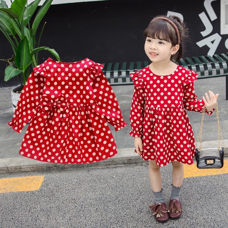 DR9-Dress Anak Bayi Perempuan Red Big Dot