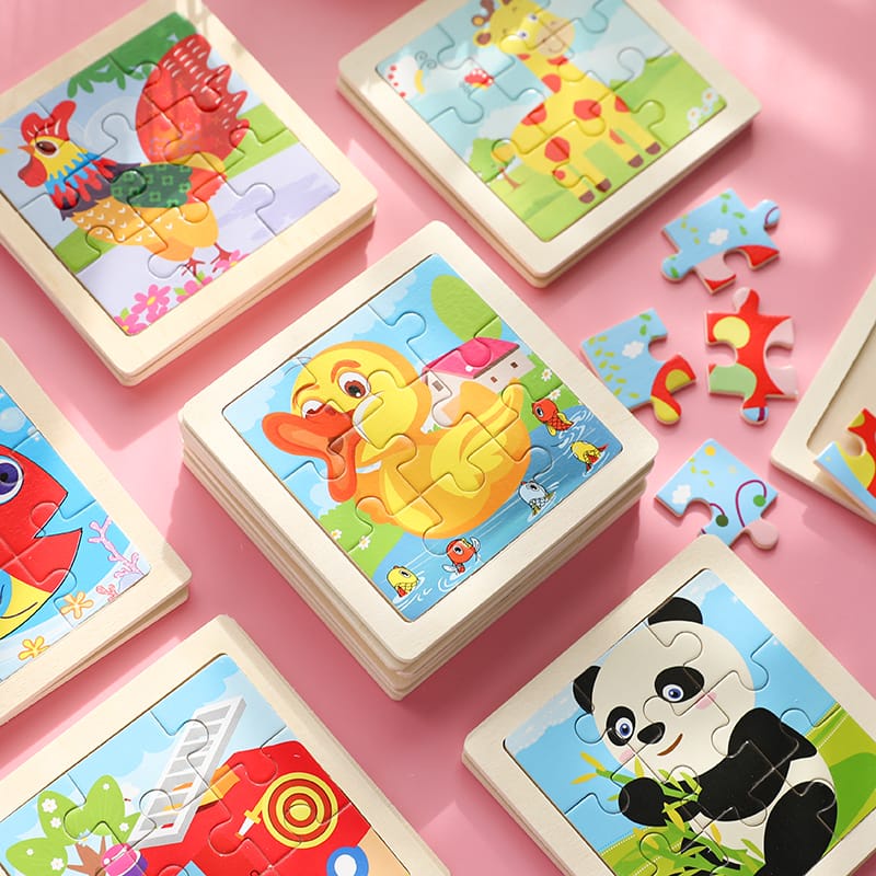 WE Puzzle Jigsaw 9Pcs Puzzle Jigsaw Kayu Anak Karakter Hewan dan Kendaraan Lucu Puzzle Wooden